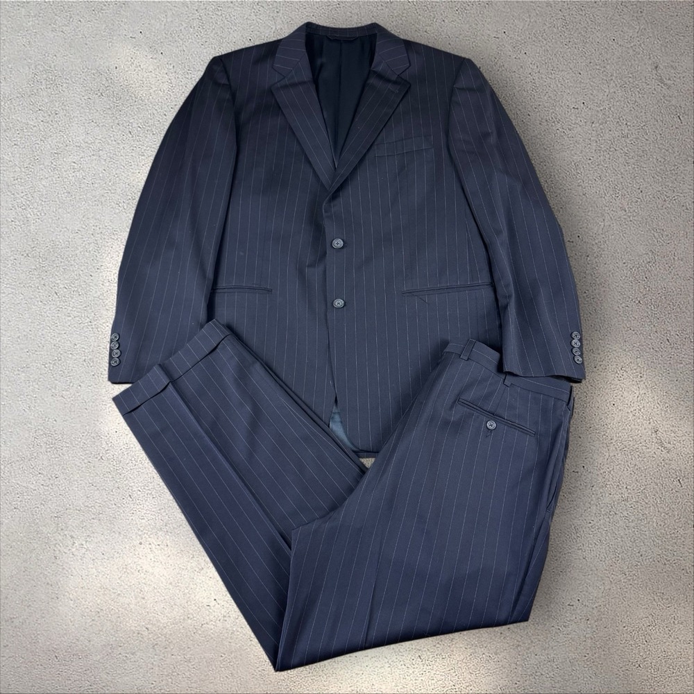 Burberry 44L Two Piece Suit Navy Pinstripe Kensington Blazer Pants 36x29